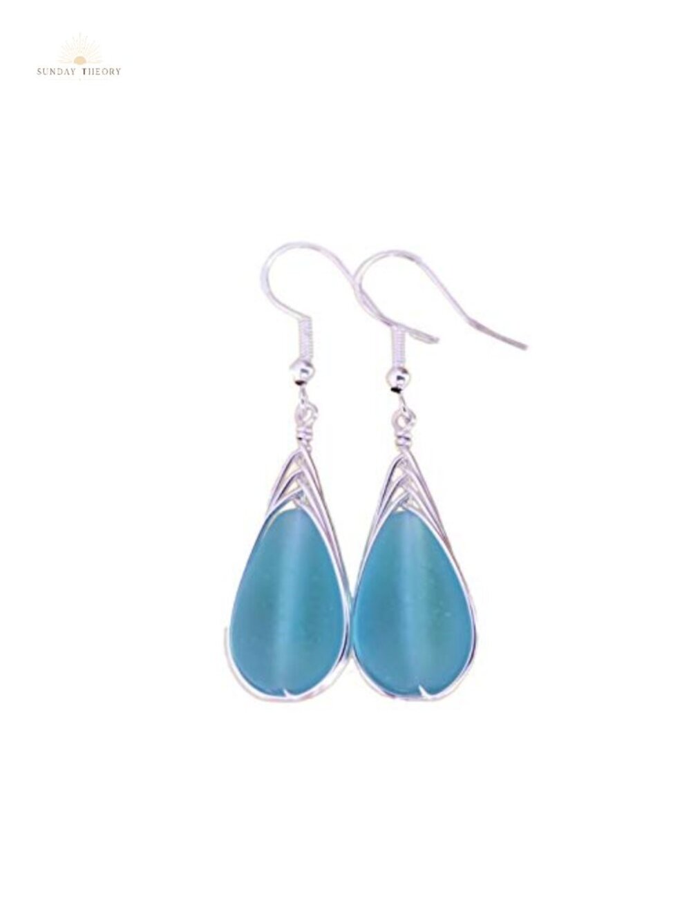 Handmade Sea Glass Teardrop Earrings Wire Braided French Hook